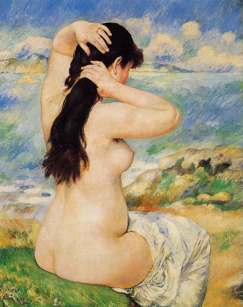 Nude Fixing Her Hair - Pierre-Auguste Renoir painting on canvas